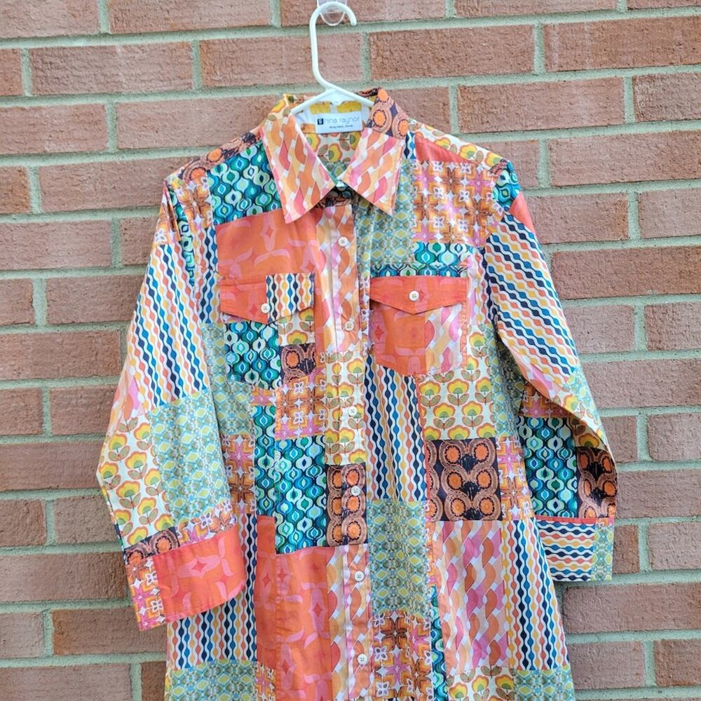 Nina Raynor Delray Beach Florida Shirtdress Patchwork size Medium - Picture 2 of 8